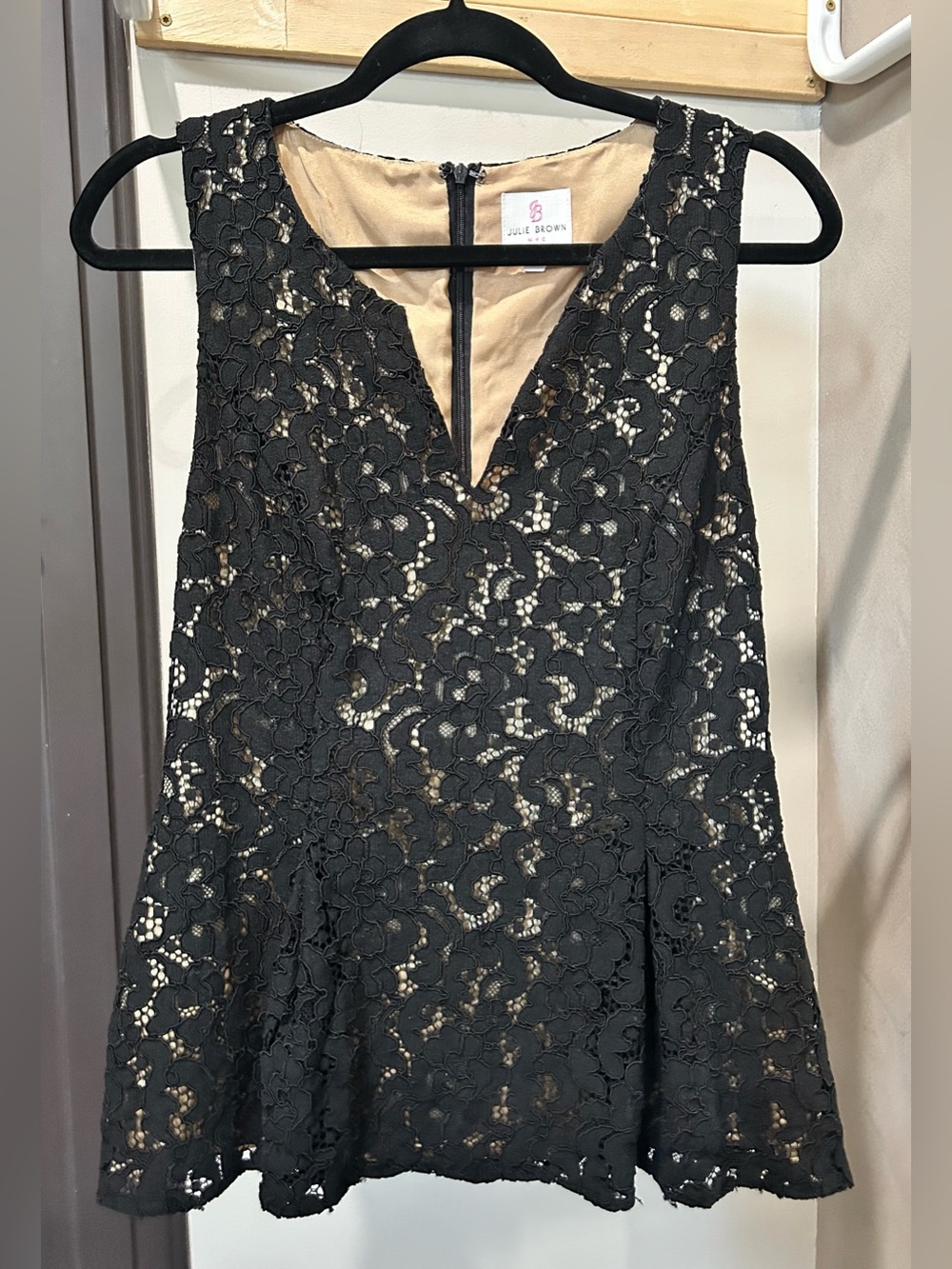 Julie Brown NYC Black Lace Peplum Top Size 8